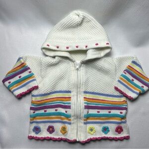 Hanna Andersson size 70, 6-12M full zip hooded knit sweater multicolor Cotton